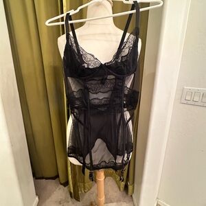 Victoria's Secret Black Sheer Lace Chemise 36D